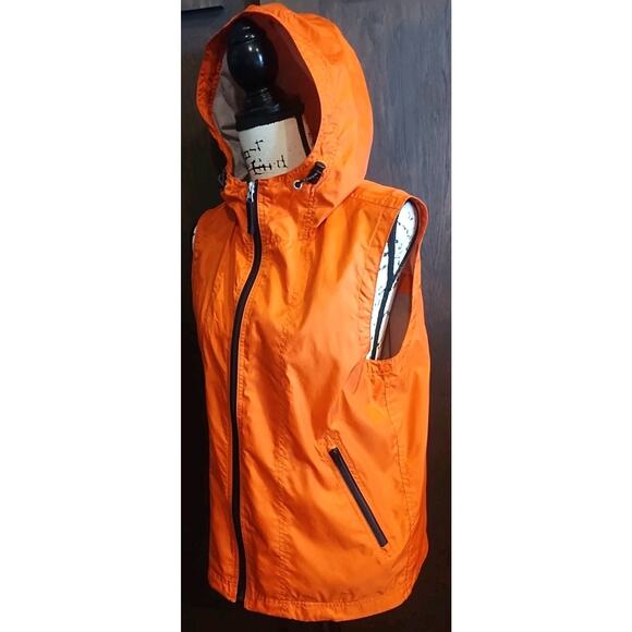 Gap Hunter Orange Mesh Hooded Vest Womens XS Full Zip Nylon Zip Pockets Pumpkin - Picture 2 of 7